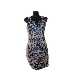 Holt Miami Size Medium Hand Painted Bodycon Dress Blue Nude Sweetheart Party NEW